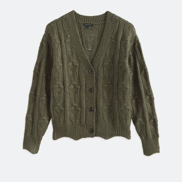 EUC Violets & Roses Olive Cable Knit V Neck Cardigan Size S - Picture 2 of 12